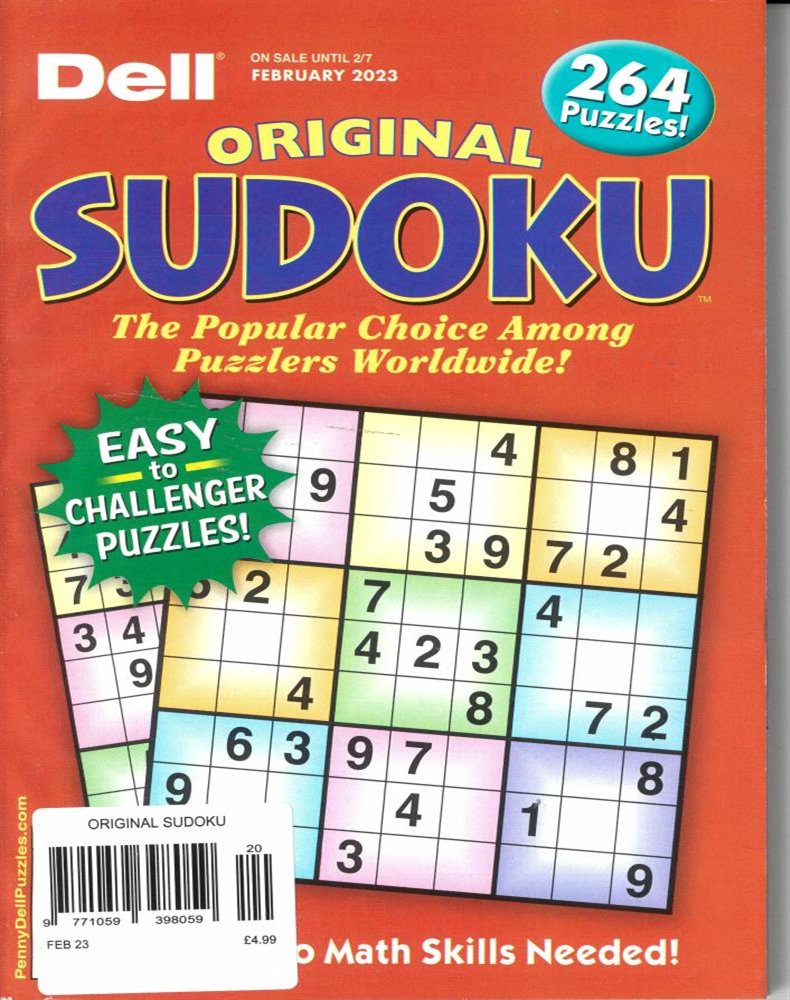 Dell Original Sudoku Easy to Challenger Puzzles