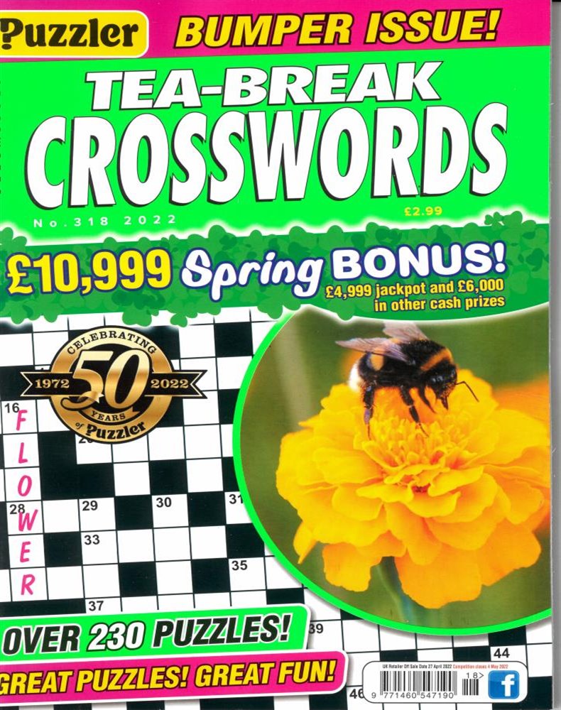 Puzzler Tea Break Crosswords Magazine Issue NO 318