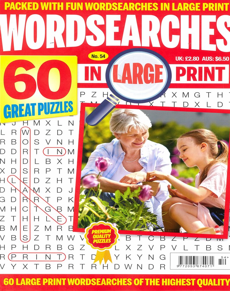 Wordsearches in Large Print Magazine Issue NO 54