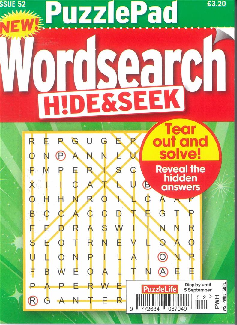 Puzzlelife Wordsearch Hide and Seek - NO 52