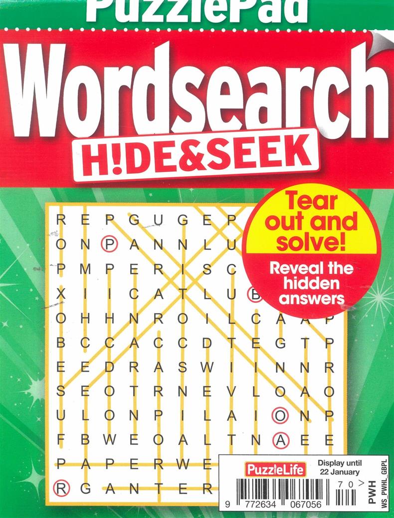 Puzzlelife Wordsearch Hide and Seek - NO 70